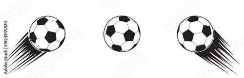 Soccer Ball Motion Set with Speed Trail Effects Isolated on White Background, Football Movement Concept, Dynamic Sports Illustration in Black and White Vector Style
