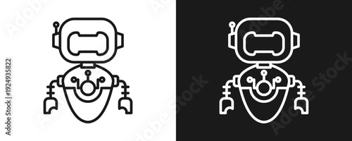 Robot Icon Set Outline In White And Black Background