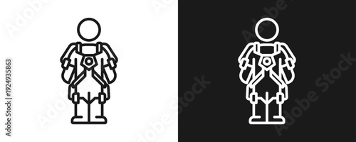 Exoskeletons Icon Set Outline In White And Black Background