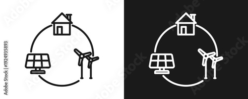 Smart Grid Icon Set Outline In White And Black Background