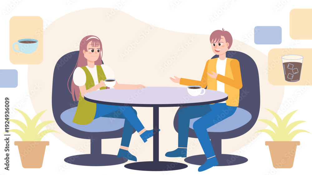 Fototapeta premium Cafe Meeting and Social Interaction Illustration