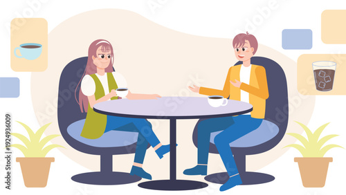 Cafe Meeting and Social Interaction Illustration