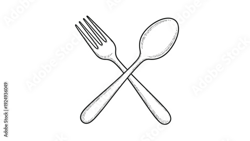 Sketch style illustration of a crossed fork and spoon representing dining, restaurant service, and culinary experiences.