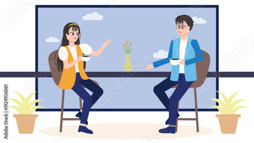 Coffee Shop Social Activity With Casual Conversation Scene