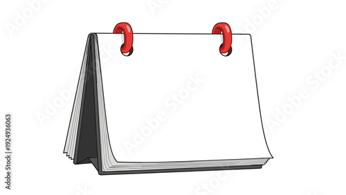 Empty desk calendar with red spiral binding showing blank white pages for planning and scheduling important dates and events.