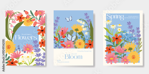 Spring Floral invitation card background vector. Minimal hand drawn botanical flowers template background. Design illustration for wedding, vip cover, poster, rsvp modern card, birthday party.