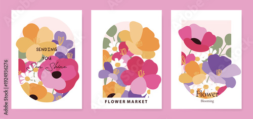 Spring Floral invitation card background vector. Minimal hand drawn botanical flowers template background. Design illustration for wedding, vip cover, poster, rsvp modern card, birthday party.