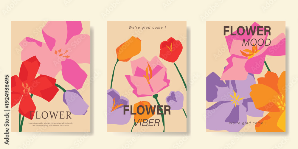 Obraz premium Spring Floral invitation card background vector. Minimal hand drawn botanical flowers template background. Design illustration for wedding, vip cover, poster, rsvp modern card, birthday party.