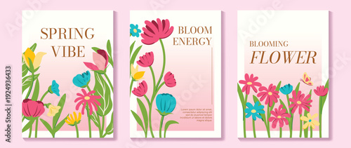 Spring Floral invitation card background vector. Minimal hand drawn botanical flowers template background. Design illustration for wedding, vip cover, poster, rsvp modern card, birthday party.