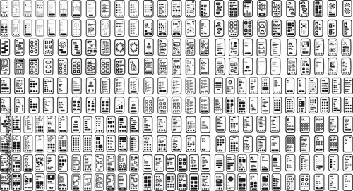 Collection of various remote control icons on a white background