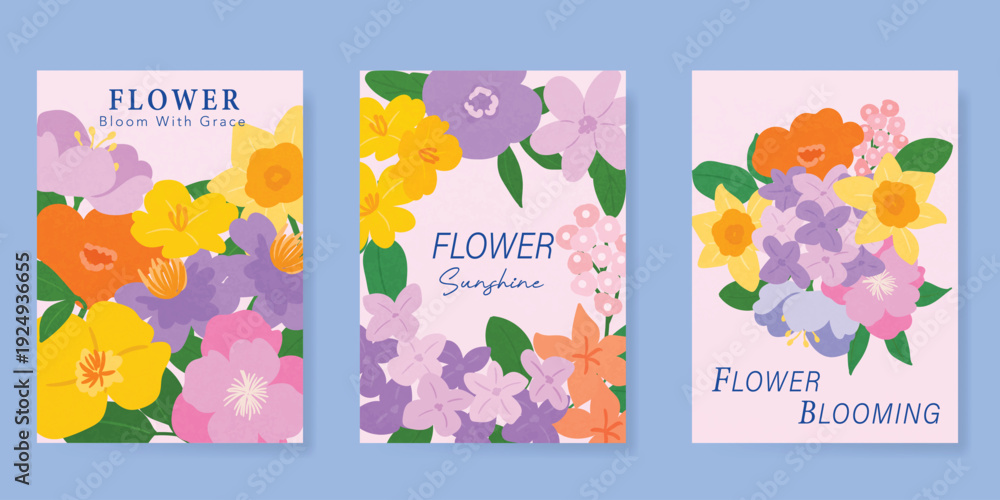 Naklejka premium Spring Floral invitation card background vector. Minimal hand drawn botanical flowers template background. Design illustration for wedding, vip cover, poster, rsvp modern card, birthday party.