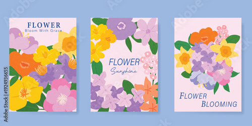 Spring Floral invitation card background vector. Minimal hand drawn botanical flowers template background. Design illustration for wedding, vip cover, poster, rsvp modern card, birthday party.