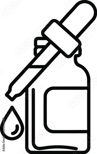 Eye dropper dispensing liquid from a small bottle with a drop forming at the tip