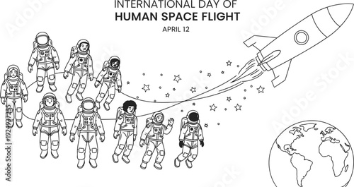 Whimsical illustration of space-themed characters in a playful, retro-inspired scene