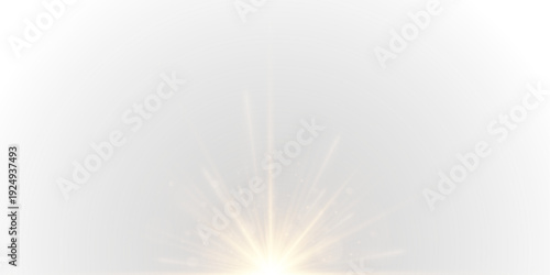 Golden sunburst flare isolated on transparent. Smooth rays highlight warm energy effect. Ideal for digital illustration