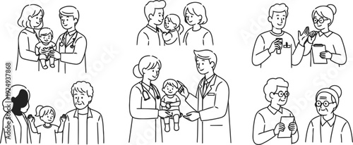 Diverse group of cartoon characters engaging in various social and professional activities