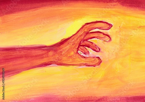 acrylic painting of hands wanting to reach for something in abstract style