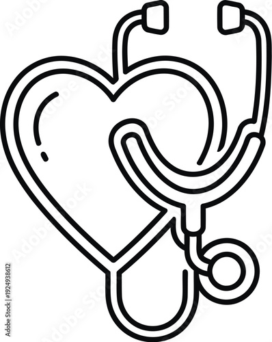 Medical care symbol combining a heart and a stethoscope for healthcare awareness.