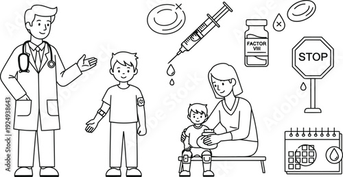 Illustration of various healthcare professionals and their tools at work