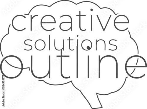 Creative solutions outline with a brain silhouette representing innovation and thinking