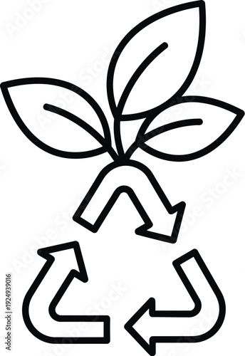 Recycling symbol combined with a growing plant to represent sustainability and renewal