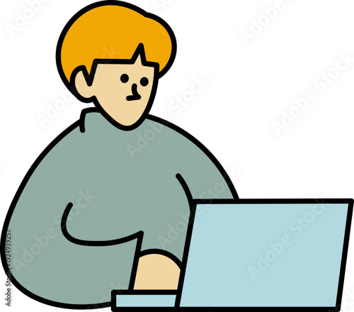 Man working on laptop in modern workspace setting