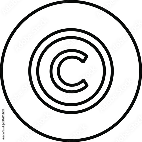 Black and white circular copyright symbol with concentric lines