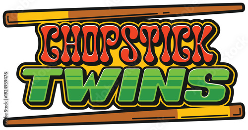 Japan restaurant sushi chopsticks retro Y2K sticker or symbol. Sushi menu gourmet Y2K label, Japanese cuisine delicacy vector sticker. Japan seafood dish patch with chopsticks and retro typography