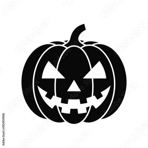 A classic black and white jack-o'-lantern with a spooky carved face for halloween celebrations. isolated on white background, Vector, illustration