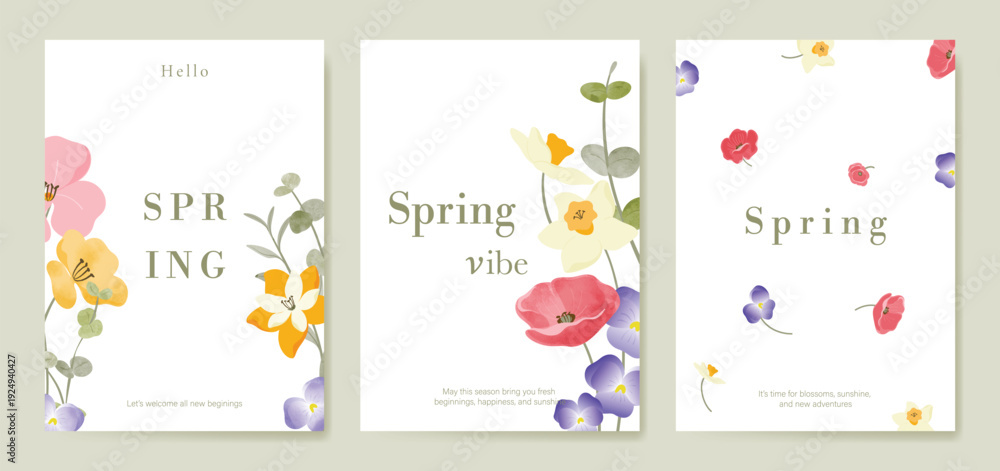 Fototapeta premium watercolor Spring Floral invitation card vector. Hand drawn botanical flowers template background. Design illustration for wedding, vip cover, poster, rsvp modern card, birthday party.
