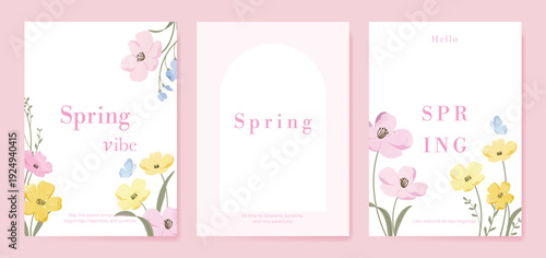 watercolor Spring Floral invitation card vector. Hand drawn botanical flowers template background. Design illustration for wedding, vip cover, poster, rsvp modern card, birthday party.