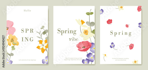 watercolor Spring Floral invitation card vector. Hand drawn botanical flowers template background. Design illustration for wedding, vip cover, poster, rsvp modern card, birthday party.