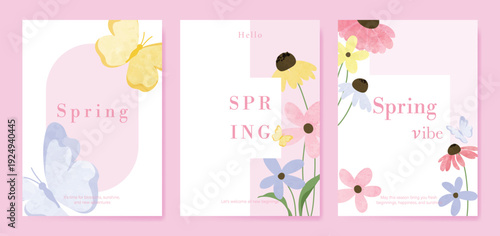 watercolor Spring Floral invitation card vector. Hand drawn botanical flowers template background. Design illustration for wedding, vip cover, poster, rsvp modern card, birthday party.