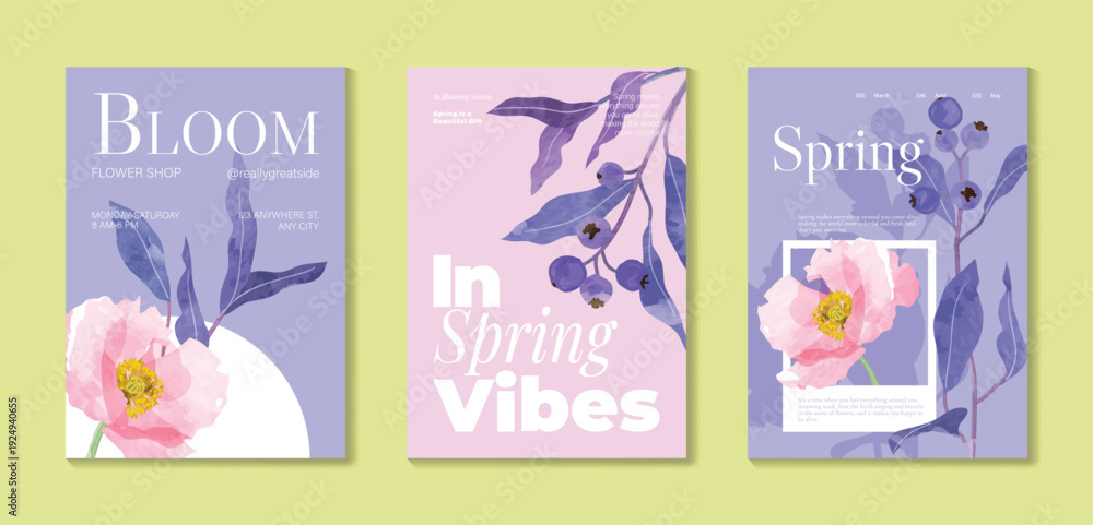 Naklejka premium watercolor Spring Floral invitation card vector. Hand drawn botanical flowers template background. Design illustration for wedding, vip cover, poster, rsvp modern card, birthday party.
