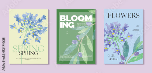 watercolor Spring Floral invitation card vector. Hand drawn botanical flowers template background. Design illustration for wedding, vip cover, poster, rsvp modern card, birthday party.