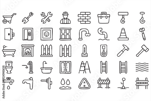 Industrial construction and plumbing icon collection for UI design and infographics