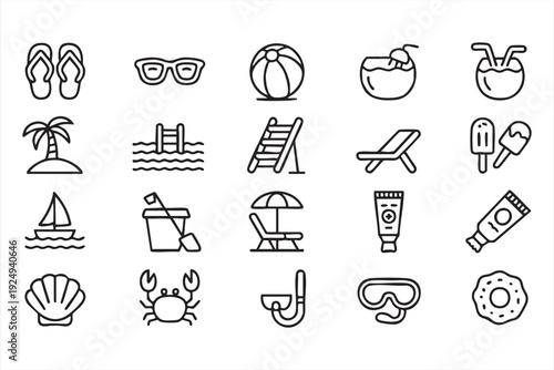 Tropical travel and seaside icon pack for tourism apps and holiday booking interfaces