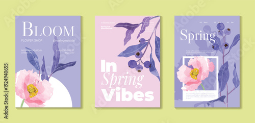 watercolor Spring Floral invitation card vector. Hand drawn botanical flowers template background. Design illustration for wedding, vip cover, poster, rsvp modern card, birthday party.