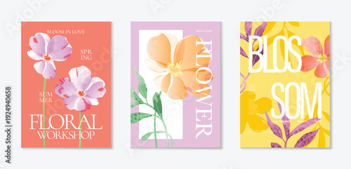 watercolor Spring Floral invitation card vector. Hand drawn botanical flowers template background. Design illustration for wedding, vip cover, poster, rsvp modern card, birthday party.