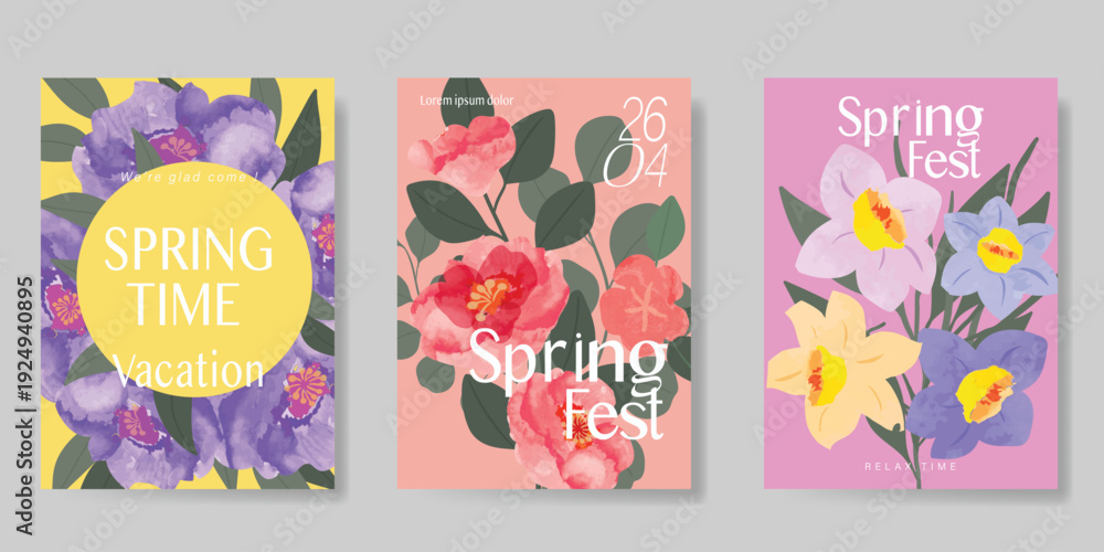 Fototapeta premium watercolor Spring Floral invitation card vector. Hand drawn botanical flowers template background. Design illustration for wedding, vip cover, poster, rsvp modern card, birthday party.