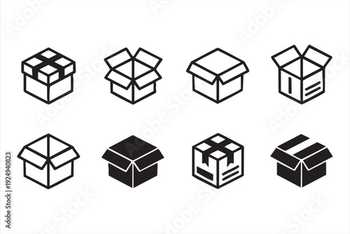 Logistics shipping box symbols for app interface and delivery tracking UI