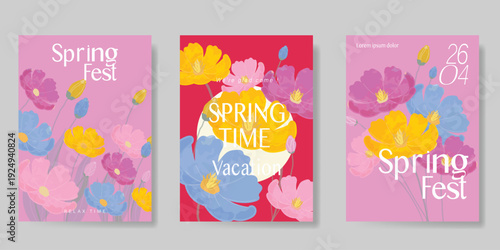 watercolor Spring Floral invitation card vector. Hand drawn botanical flowers template background. Design illustration for wedding, vip cover, poster, rsvp modern card, birthday party.
