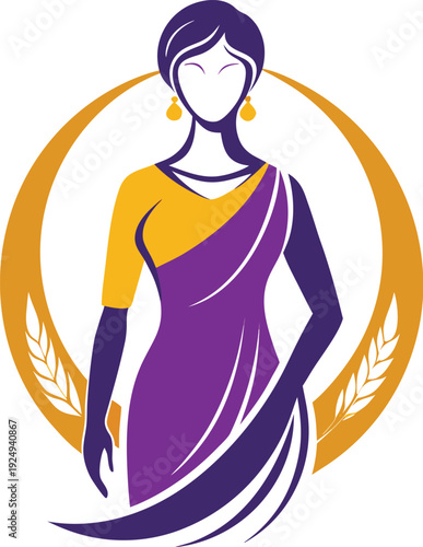 Women's fashion design logo with saree vector	