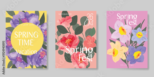 watercolor Spring Floral invitation card vector. Hand drawn botanical flowers template background. Design illustration for wedding, vip cover, poster, rsvp modern card, birthday party.