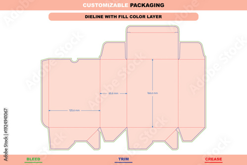 Customizable back open boxes folding carton dieline template with auto lock bottom die line layout included vector template printable trendy product packaging mockup