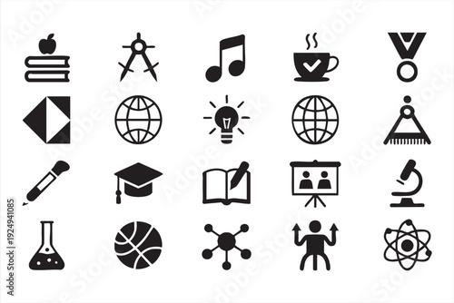 Education and learning icon set for school classroom and academic platforms