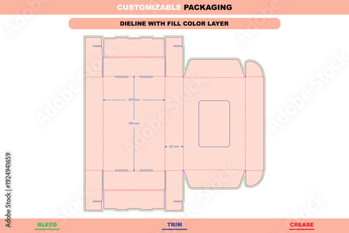 Customizable mailer box with hook folding carton dieline template custom dimensions structure detailed die line for retail display and stylish shipping packaging
