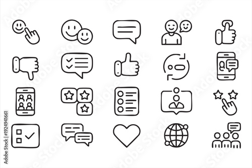 User review and satisfaction icons for mobile app feedback interfaces