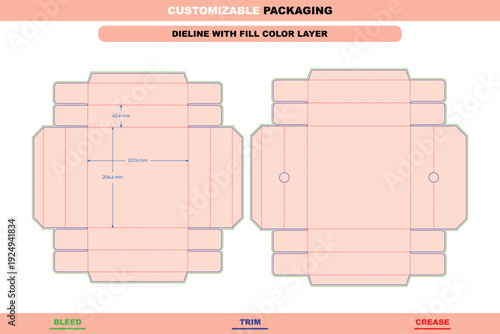 Double ears box with lid dieline structure custom dimensions modern packaging template design customizable durable folding cartons retail packaging layout die line