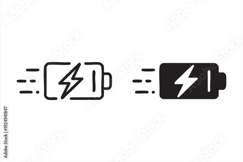 Electric energy battery icons for mobile interface and digital systems